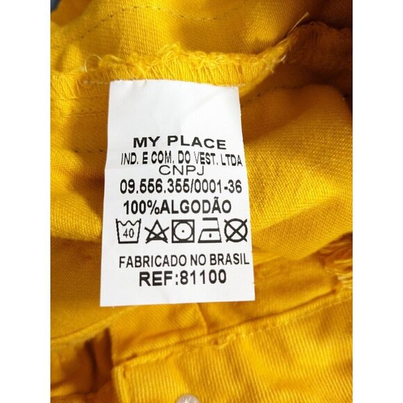 Womens Skirt US 16 Yellow Denim Distressed Short Mini Racing Stripes Brazil Made - Picture 3 of 5